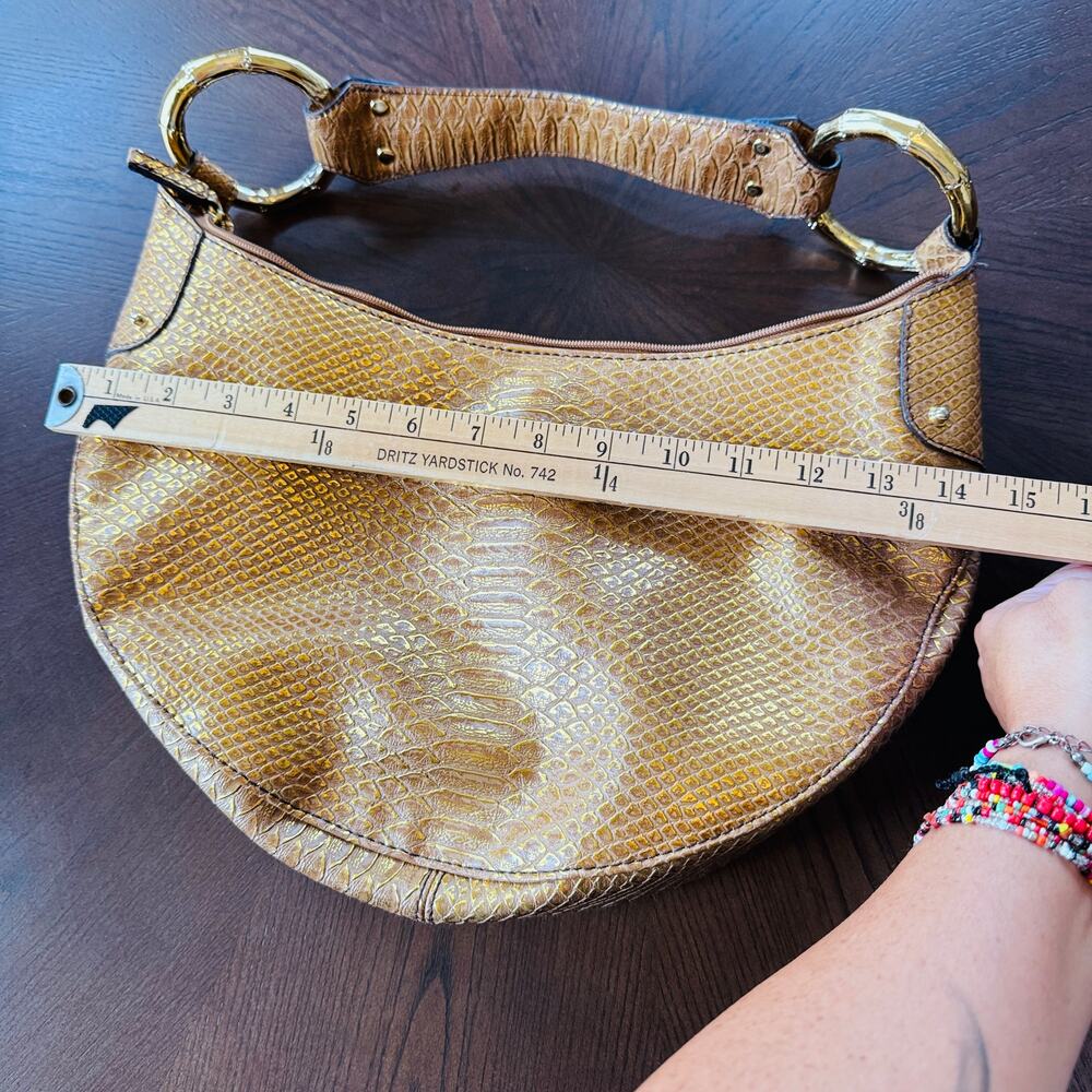 Gold Bamboo Ring Python Print Simulated Leather S… - image 6